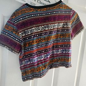 Funky urban geometric artsy t shirt crop top- small